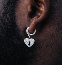 Load image into Gallery viewer, Hip Hop Ice Out Broken Heart Dangle Earrings for Men Women Silver Color Cubic Zircon Huggie Earrings Anti Allergy Jewelry