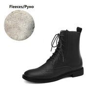 Load image into Gallery viewer, funninessgames  fashion inspo    NEW Fall Shoes Women Round Toe Low Heel Shoes Winter Solid Genuine Leather Boots Women Hollow Brogues Ankle Boots Chelsea Boots