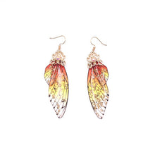 Load image into Gallery viewer, New Handmade Fairy Simulation Wing Earrings Insect Butterfly Wing Drop Earrings Foil Rhinestone Earrings Romantic Bridal Jewelry