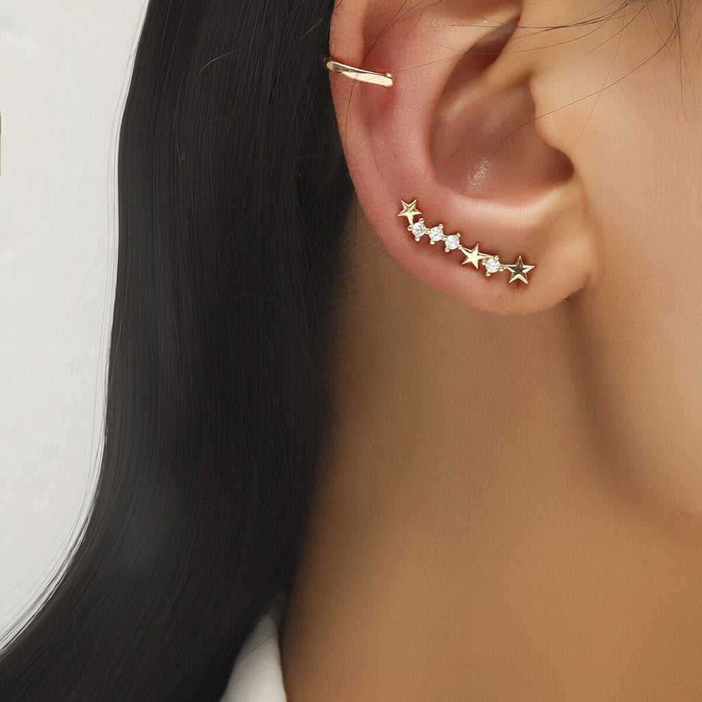 LATS Stars Leaf Flower Ear Cuff Geometric Zircon Ear Clip Earrings Set for Women Men Luxury Earring Cuff Trend Jewelry Wholesale