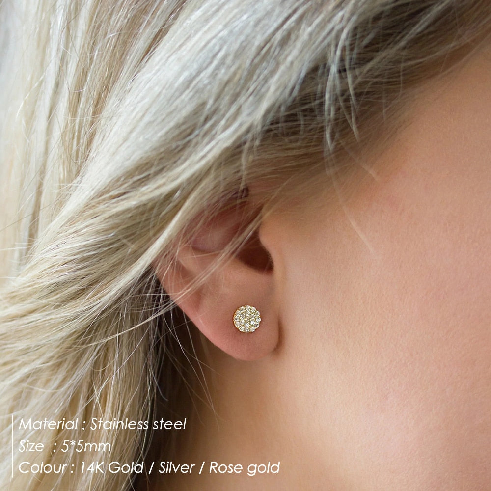 eManco  EarStud 316 Stainless Steel  Piercing Gun Gold Color Push-Back Earrings Piercing Safe For Baby And Women Gift