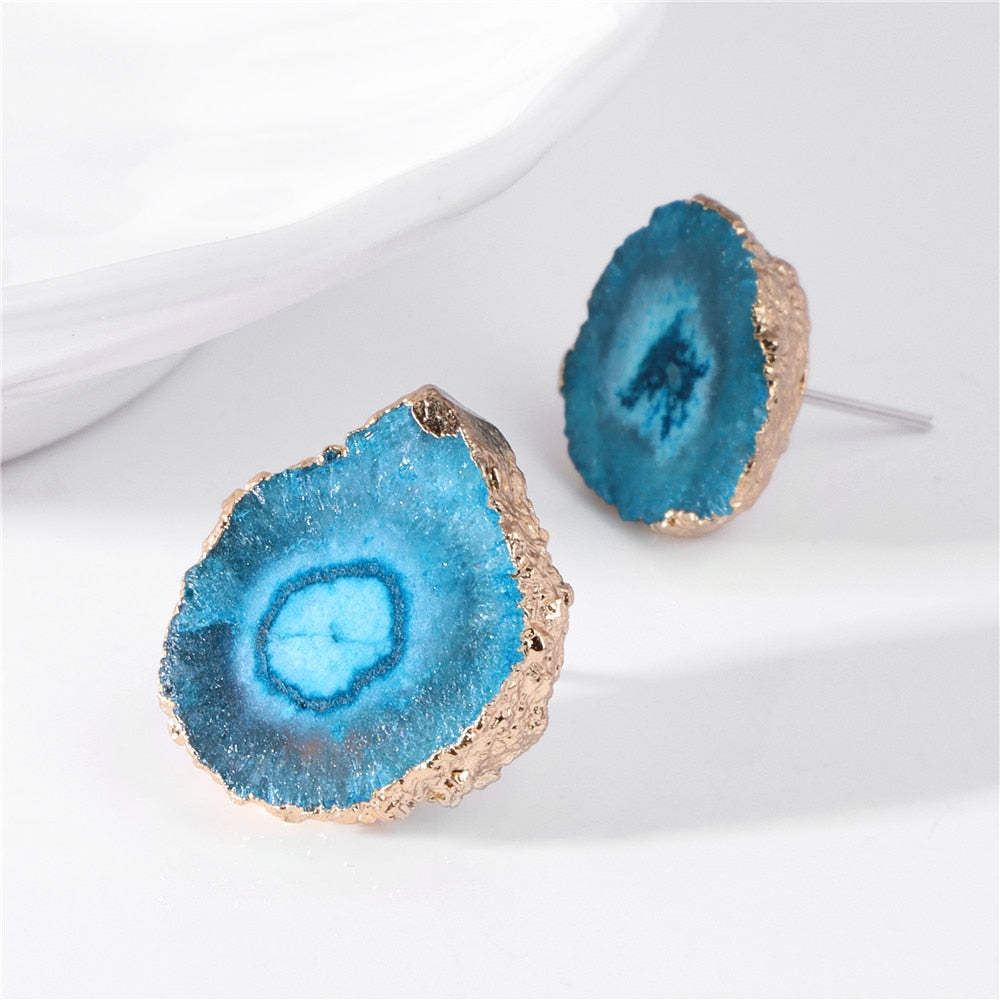 Irregular Ear Studs Women&#39;s Natural Druzy Agates Crystal Earrings Mineral Stud Earrings Gold Color Charm Ear For Girl Jewelry