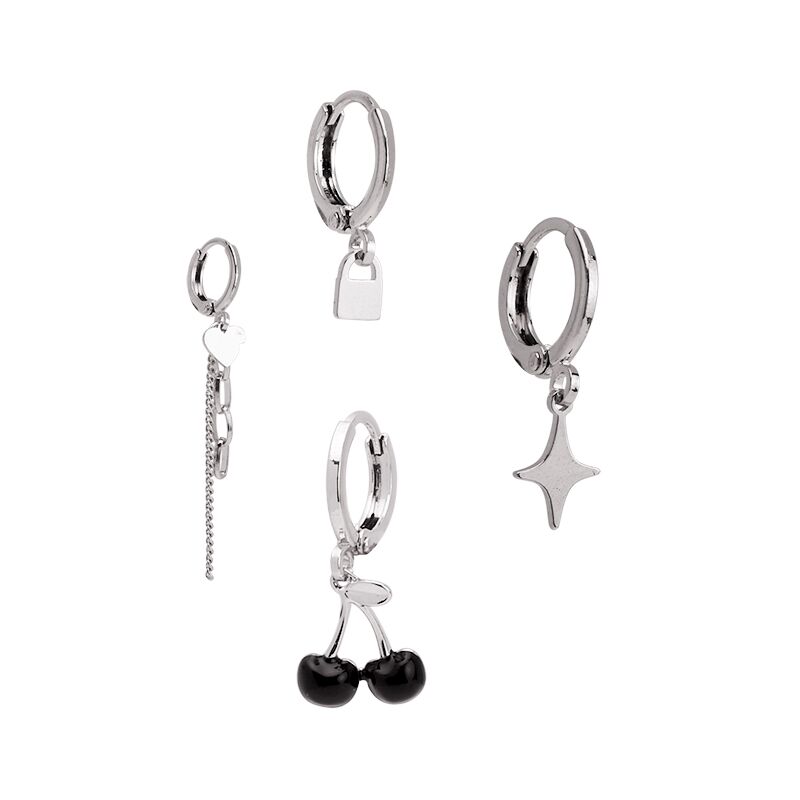 Asymmetric Love Heart Cherry Dangle Earrings Set Silver Color Elegant Set of Earrings 2022 Trend Girls Earring for Women jewelry