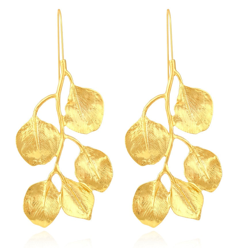 Za Woman Vintage Golden Long Leaf Hoop Earrings Wholesale