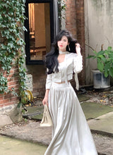 Load image into Gallery viewer, funninessgames French White Long Sleeve 2 Piece Set for Women Autumn New Elegant Fashion Short Top High Waist Long Skirt Suit Female Clothing