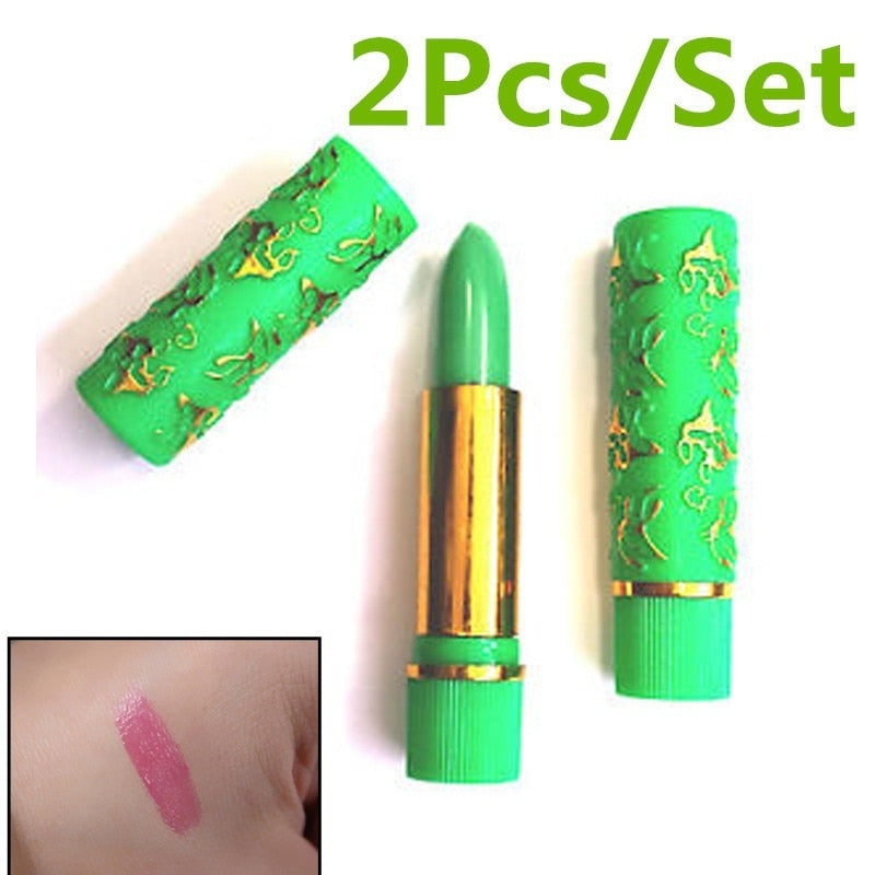 2Pcs Dark Green Magic Spotting Lipgloss Lipstick Long Lasting Lip Liner Butterfly Cosmetics Makeup Maquiagem
