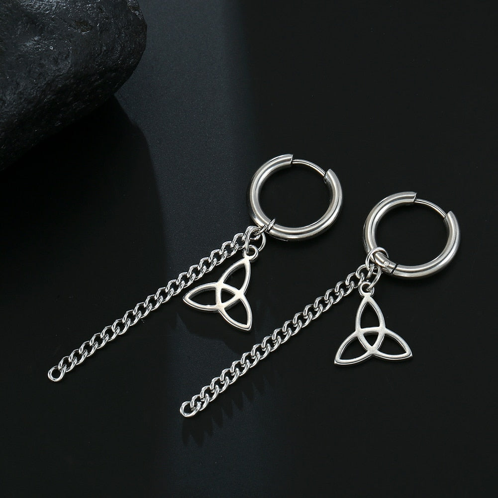 Lucktune Triangle Witch Knot Clip Earrings Stainless Steel Women Chains Long Tassel Piercing Ear Clip Trendy Jewelry Party Gift