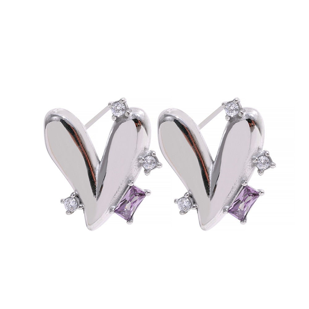 Yhpup Delicate Romantic Cubic Zirconia Chic Heart Stainless Steel Stud Earrings Fashion Charm Waterproof Gold Color Jewelry Gift
