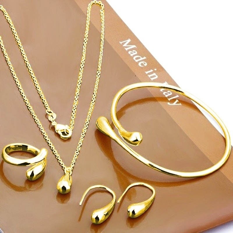 Exquisite Eardrop Shape Pendant Neckalce Water Drop Jewelry Set Hand Chain Bracelet Necklaces Ring Hook Oval Earings for Women