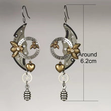 Load image into Gallery viewer, New Ancient Hollow Round Dial Moon Dangle Earrings Punk Jewelry Metal Two Tone Carved Numbers Golden Bee Heart Earrings