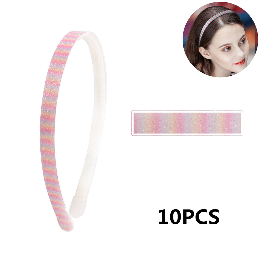 10PCS 1CM Wholesale Hairband Rainbow Glitter Women Sponge Headband Ladies Hair Band Girl Hair Covered Resin Hair Accessories
