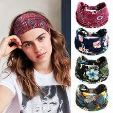 Load image into Gallery viewer, New Boho Flower Print Wide Headbands Vintage Knot Elastic Turban Headwrap for Women Girls Cotton Soft Bandana Hair Accessories