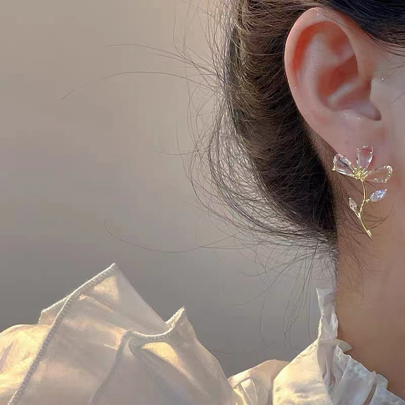 2022 Summer New Fashion Trend Elegant Exquisite Crystal Flower Zircon Stud Earrings Women&#39;s Wedding Jewelry Party Gift Wholesale