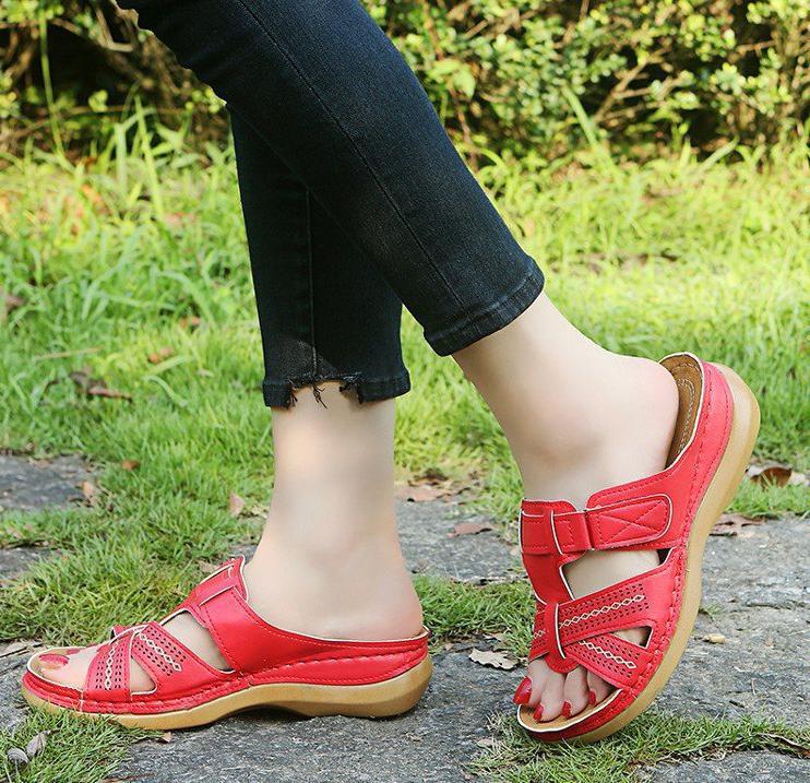 2022 Summer Women Wedge Sandals Premium Orthopedic Open Toe Sandals Vintage Anti-Slip Leather Casual Female Platform Retro Shoes