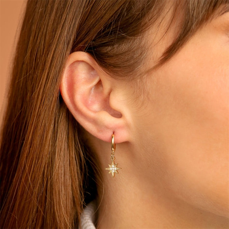 Stainless Steel Hoop Earrings For Women Aesthetic Star Moon Hanging Earring Dangle Earring Fashion Jewelry 2022 Wholesale