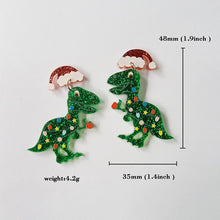 Load image into Gallery viewer, Cute Neon Lights Cactus Christmas Tree Earrings For Women Xmas Cartoon Wearing Hat Dinosaur Alpaca Sloth Acrylic Earrings Gift