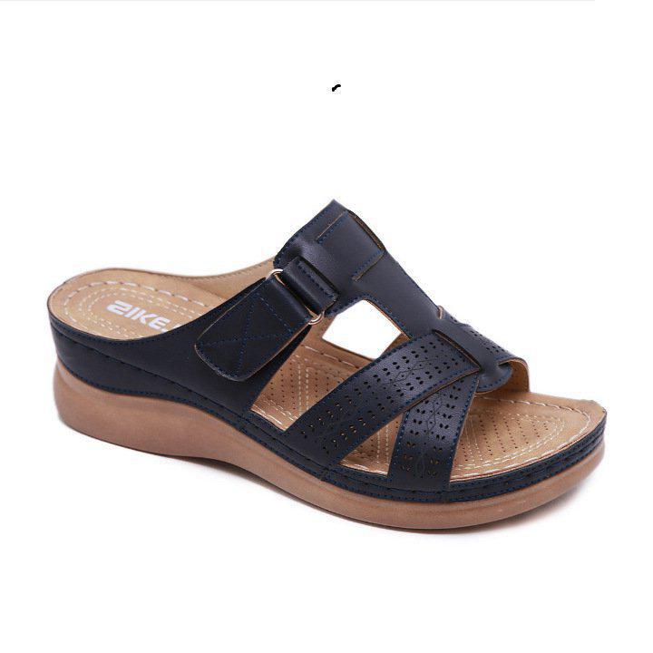 2022 Summer Women Wedge Sandals Premium Orthopedic Open Toe Sandals Vintage Anti-Slip Leather Casual Female Platform Retro Shoes