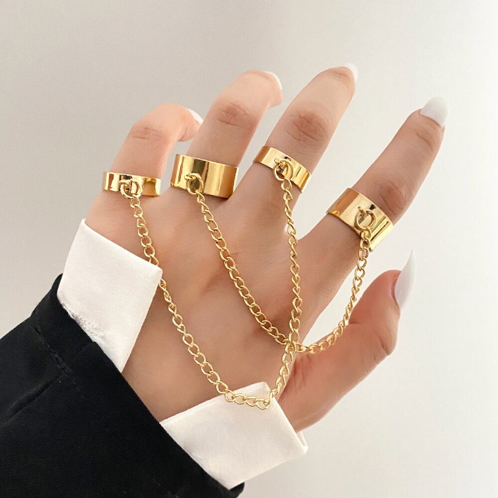 Vienkim Double Finger Chain Rings for Women Ring Set Tassel Butterfly Cross Punk Rings Jewelry Ladies Fashion HipHop Jewelry