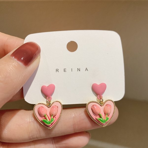2022 New Fashion Pink Tulip Flowers Stud Earrings Sweet Heart Rose Floral Pearl Earrings For Women Wedding Party Jewelry Gifts