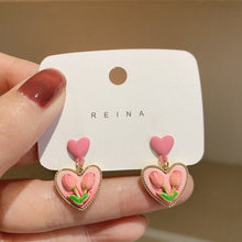 Load image into Gallery viewer, 2022 New Fashion Pink Tulip Flowers Stud Earrings Sweet Heart Rose Floral Pearl Earrings For Women Wedding Party Jewelry Gifts