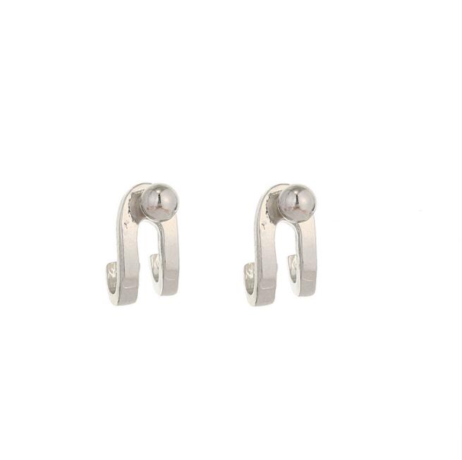 Fashion Silver Color Double Hook Bead Back Hanging C-shaped Stud Earrings for Women&#39;s Personality Hip-hop Fashion Jewelry