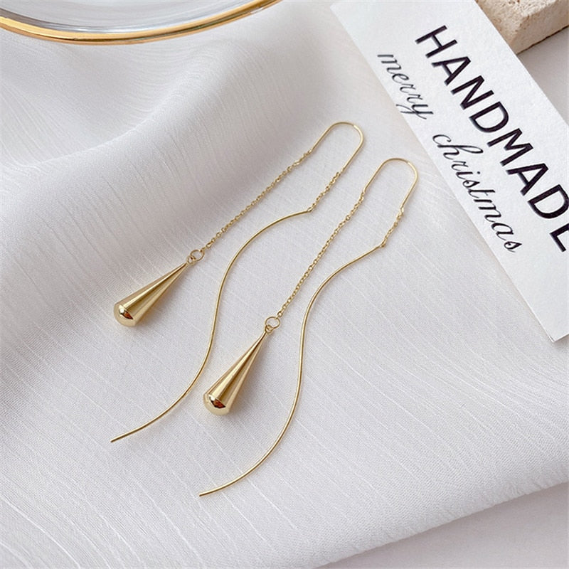 2022 Trend Long Tassel Chain Climb Star Heart Beads Pendants Drop Earrings women's Straight Hanging Earings Fashion Jewelry