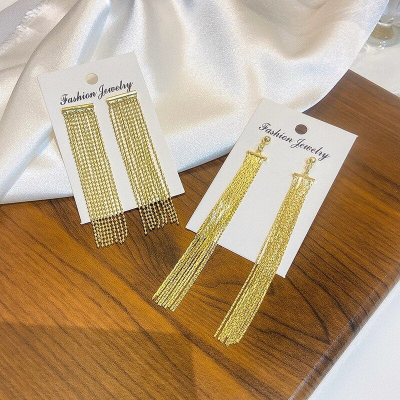 WANZHI 2022 Latest Exquisite Copper Inlaid Zircon Long Tassel Earrings for Women Fashion Gold Plated Chain Earring Party Jewelry
