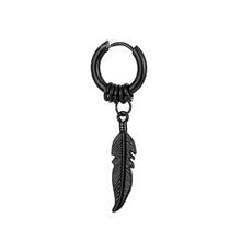Load image into Gallery viewer, Punk Vintage Design Leaf Hoop Earrings For Women Men Jewelry Accessories Black Stainless Feather Earring Brincos