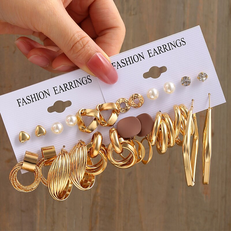 17KM 2Set Gold Plated Earrings Set Vintage Pearl Heart Butterfly Snake Twist Hoop Earrings For Woman 2022 Fashion Jewelry Gifts