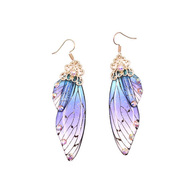 New Handmade Fairy Simulation Wing Earrings Insect Butterfly Wing Drop Earrings Foil Rhinestone Earrings Romantic Bridal Jewelry