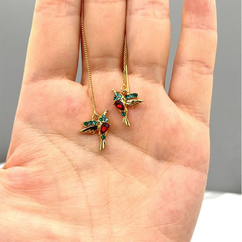 KSRA 2022 New Fashion Long Hanging Bird Earrings For Women Elegant Crystal Girl Drop Tassel Earring Ladies Jewelry
