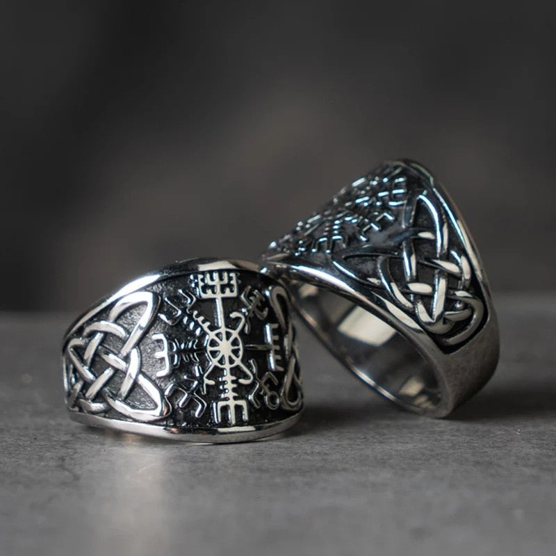 Viking Rune Symbol Rings for Women Men Vintage Compass Stone Meditation Ring Trendy Jewelry Gifts Open Ring Adjustable