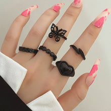 Load image into Gallery viewer, IFMYA Black Butterfly Love Infinity Cutout Rings Set Women Crystal Metal Punk Hip Hop Rings 2022 Fashion Accessories