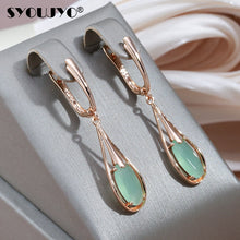 Load image into Gallery viewer, SYOUJYO Emerald Long Drop Natural Zircon Dangle Earrings For Women 585 Rose Gold Color Vintage Fine Jewelry Luxury Daily Earring