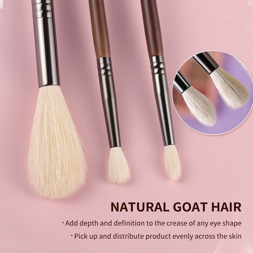 BETHY BEAUTY  Smudge Makeup brushes 3PCS Natural Goat Hair Eyeshadow Detail  and Highlight Blending Beauty Cosmetic Brushes