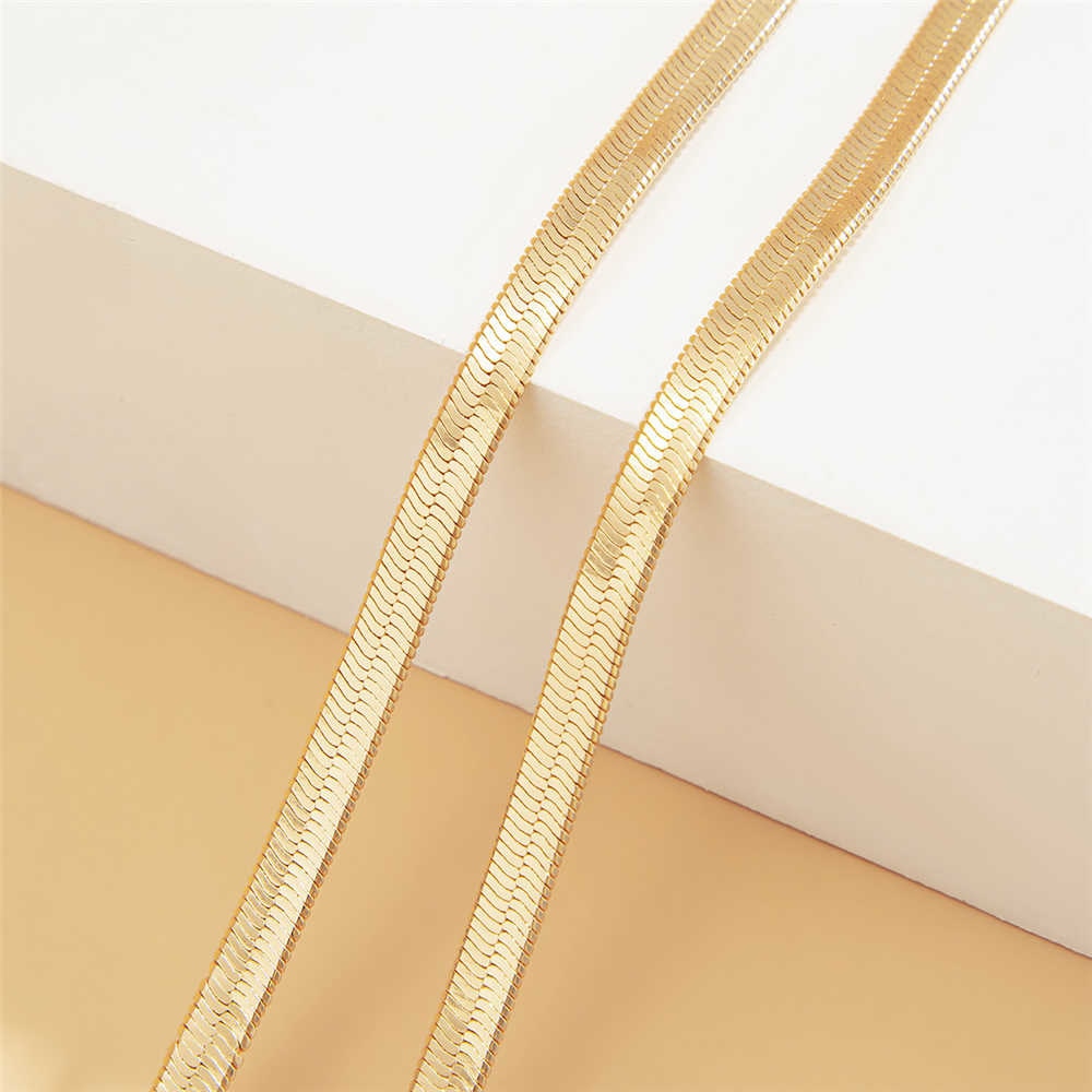 IngeSight.Z Simple Minimalist Copper Flat Snake Chain Choker Necklace Punk V-Shaped Short Collar Clavicle Necklace Women Jewelry
