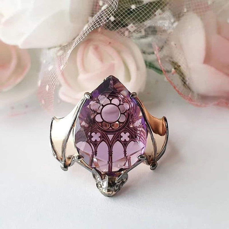 New Style Crystal Vintage Bat Finger Rings Inlaid Pruple Water Drop Shape Zircon Ring For Women Fashion Party Jewelry Gifts