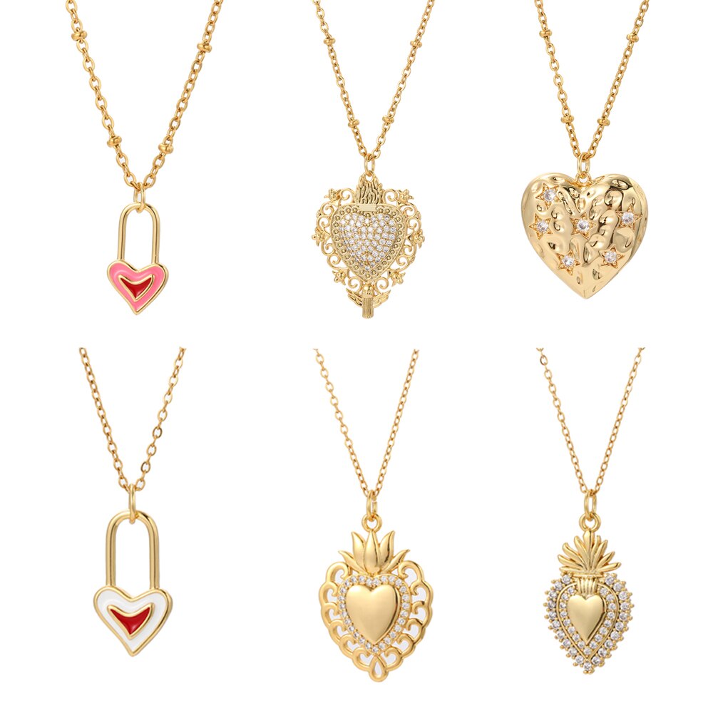 Fashion Gold Color Heart Pendant Necklace for Women Lucky Jewelry Zircon Love Necklaces Stainless Steel Chain Adjustable Choker