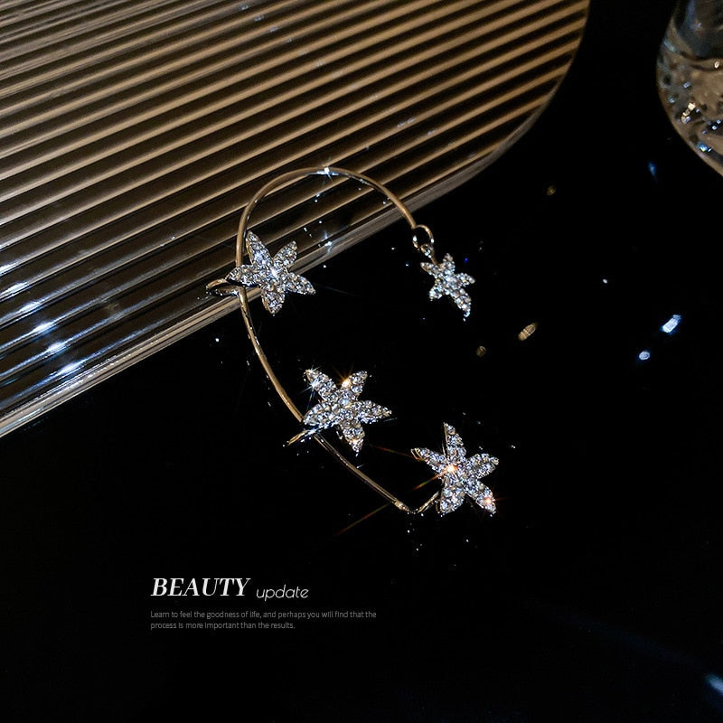 Luxury Designer Flower Earring Ear Clip Crystal Silver No Piercing Ear Cuff Drop Earring 2022 New Trendys Jewelry Women Gift
