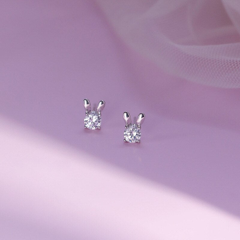 Cute 925 Silver Earrings Rabbit Lovely Zircon CZ Rhinestones Stud Earrings for Daughter Girls Birthday Gift Fashion Jewelry 2022