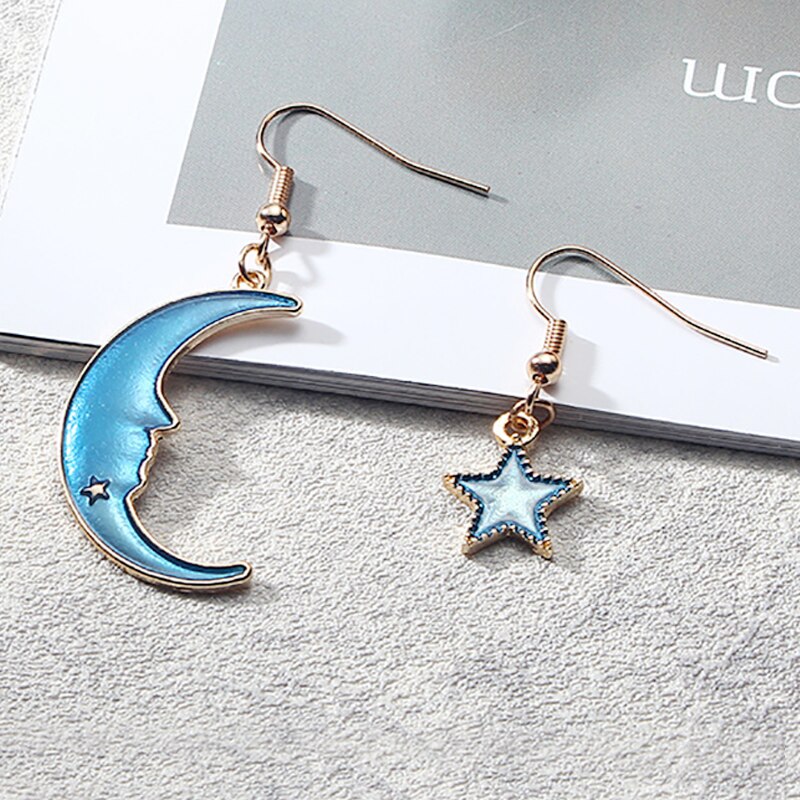 Trendy Multi-element Blue Moon Star Stud Earrings S925 Inlaid AAA Rhinestones Earring for Women Feminia Romantic Eardrop Gift