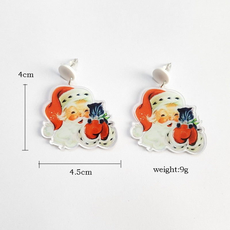Cute Cartoon Santa Claus Christmas Earrings For Women Vintage Xmas Elf Deer Acrylic Drop Earring Gift