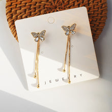 Load image into Gallery viewer, KISSWIFE 1Pair Shiny Butterfly Zircon Tassel Earrings For Women Girls Gold Color Crystal Chain Drop Earrings Wedding Jewelry New