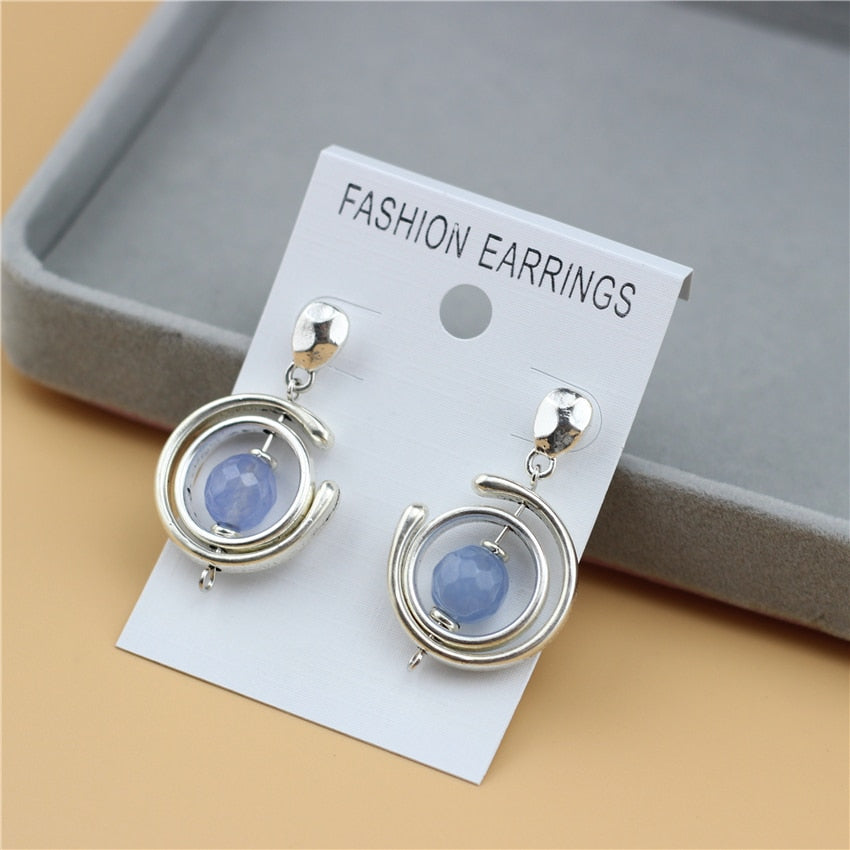 Anslow Geometric Trendy Jewelry Natural Stone Round With Round Drop Earrings Creative Summer Personality Design