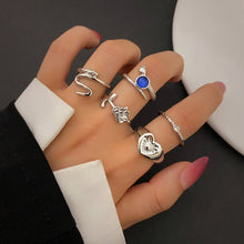 Load image into Gallery viewer, KISSWIFE Y2K Silver Color Rings Set For Women Girls Black Heart Butterfly Flower Rings Crystal Acrylic Finger Ring Trend Jewelry