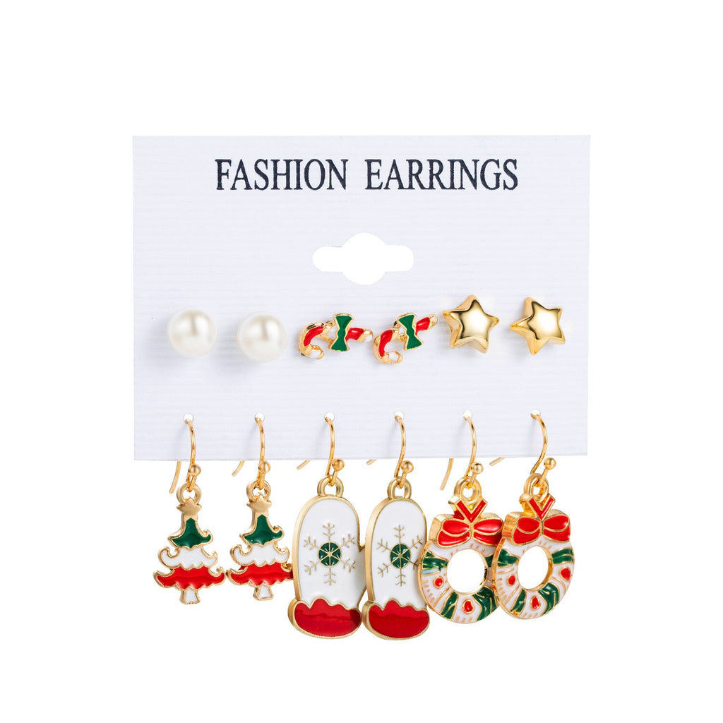ALIUTOM Crystal Christmas Earring Set Winter Snowflake Tree Snowman Bell Bow Drop Earrings2023 Women Fashion Jewelry Santa Claus
