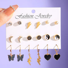 Load image into Gallery viewer, 17KM Black Heart Checkerboard Earring Set Women Vintage Gold Color Dangle Earring Pearl Earring Trendy Cartoon Earrings Jewelry