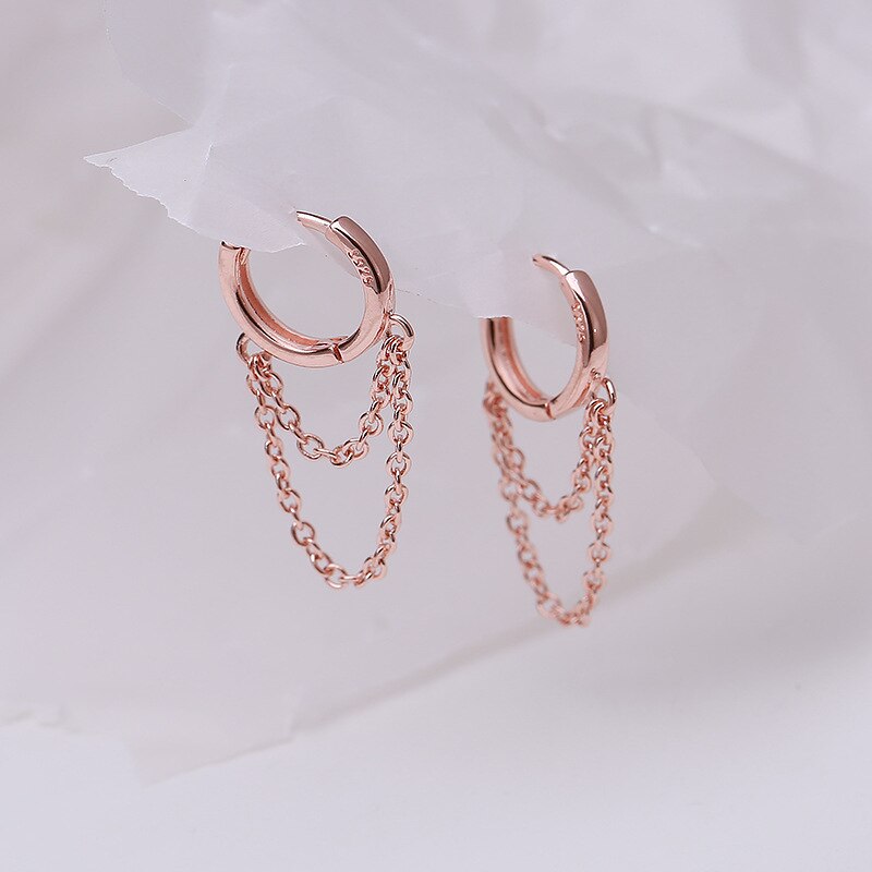 Silver Color Punk Style Double Layer Chain Hoop Earring For Women Gold Color Ear Jewelry 2022 New Earrings