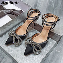 Load image into Gallery viewer, Aneikeh Spring/Autumn 2022 Women&#39;s Shoes Fashion Butterfly-Knot Narrow Band Bling Patchwork Cross-Tied Crystal Pointed Toe Pumps