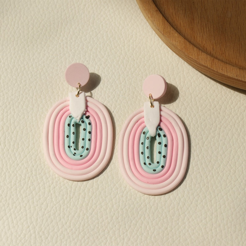 AOMU 1Pair 2022 Korea New Spring Autumn Candy Color Gradient Ceramic Clay Long Dangle Drop Earrings for Women Jewelry Gifts